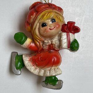 Blow Mold Christmas Ornament Ice Skating Girl Gift Vintage Made In Japan Hanging